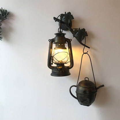 Traditional Vintage Horse Lamp Kettle Iron 1-Light Wall Sconce Lamp For Living Room
