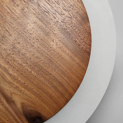 Traditional Japanese Black Walnut Round Shade LED Wall Sconce Lamp For Living Room