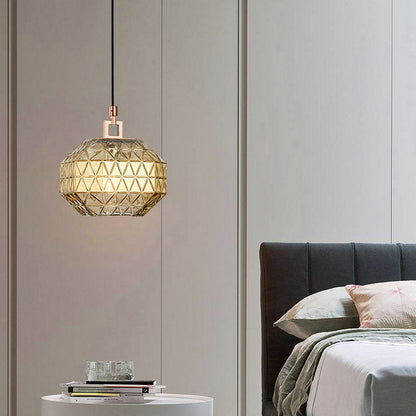 Nordic Light Luxury Textured Glass Round Metal 1-Light Pendant Light
