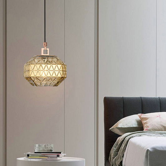 Nordic Light Luxury Textured Glass Round Metal 1-Light Pendant Light