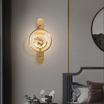 مصباح حائط LED دائري فاخر من النحاس والرخام بإضاءة عصرية 