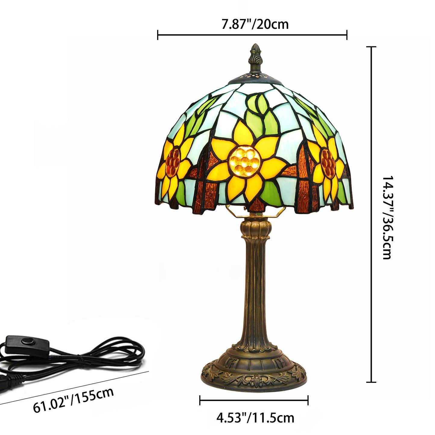 Traditional Tiffany Resin Glass Dome Sunflower 1-Light Table Lamp For Bedside
