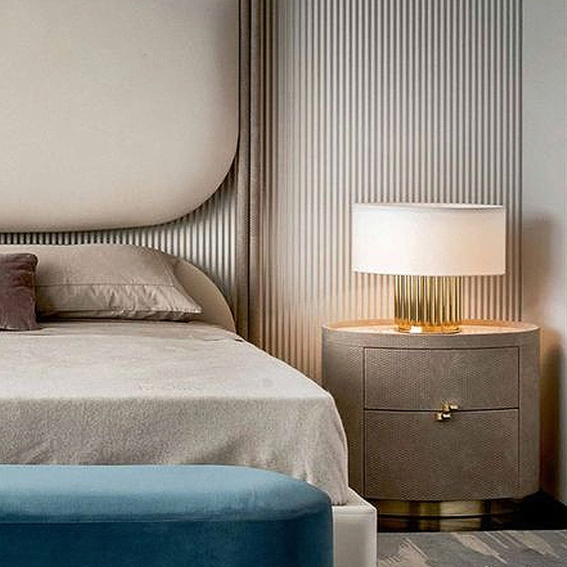 Nordic Minimalist Fabric Drum Metal Column 1-Light Table Lamp