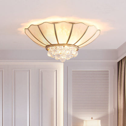 Modern European Style Full Copper Round Crystal 4-Lights Flush Mount Light