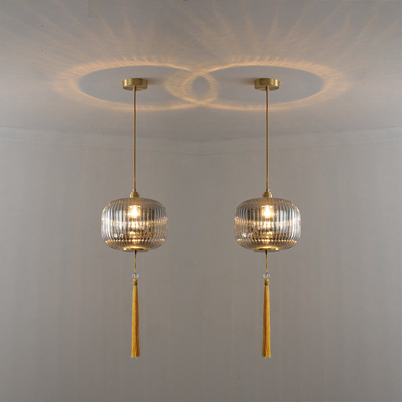 Nordic Modern Lantern Shape Copper Glass 1-Light Pendant Light