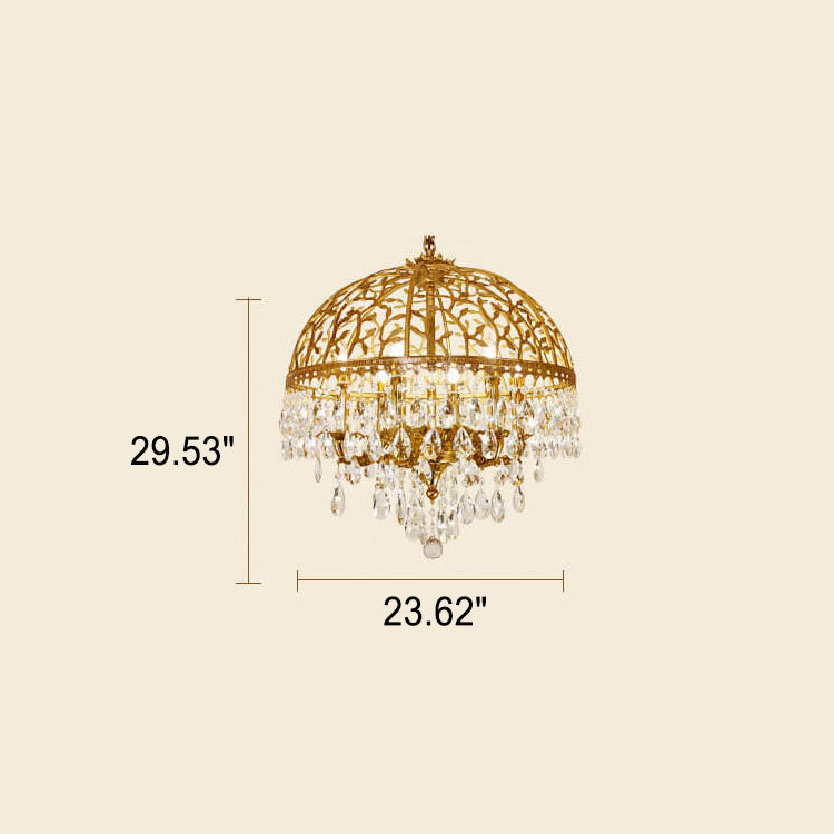 European Luxury Brass Carved Crystal Dome 6/8 Light Chandelier