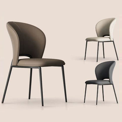 Modern Minimalist Microfiber Cat Scratching Leather Carbon Steel Square Curved Dining Chair Backrest For Dining Room