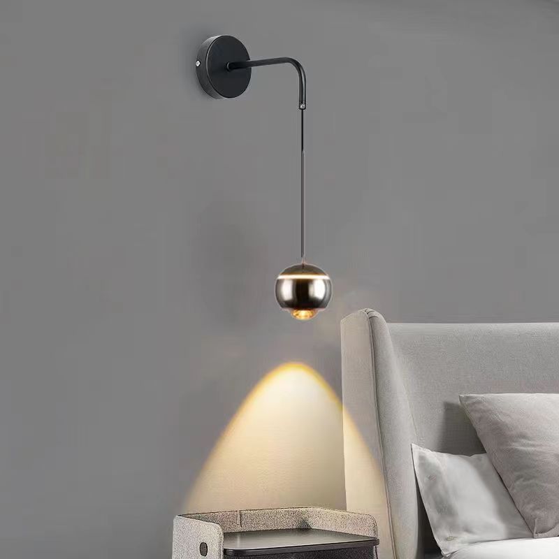 Modern Minimalist Round Ball Aluminum Glass LED Wall Sconce Lamp For Bedroom