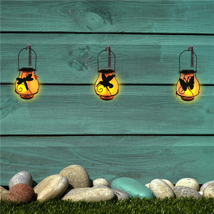 Solar Outdoor Glass Flame Oval Cage LED Courtyard Decorative Landscape Light