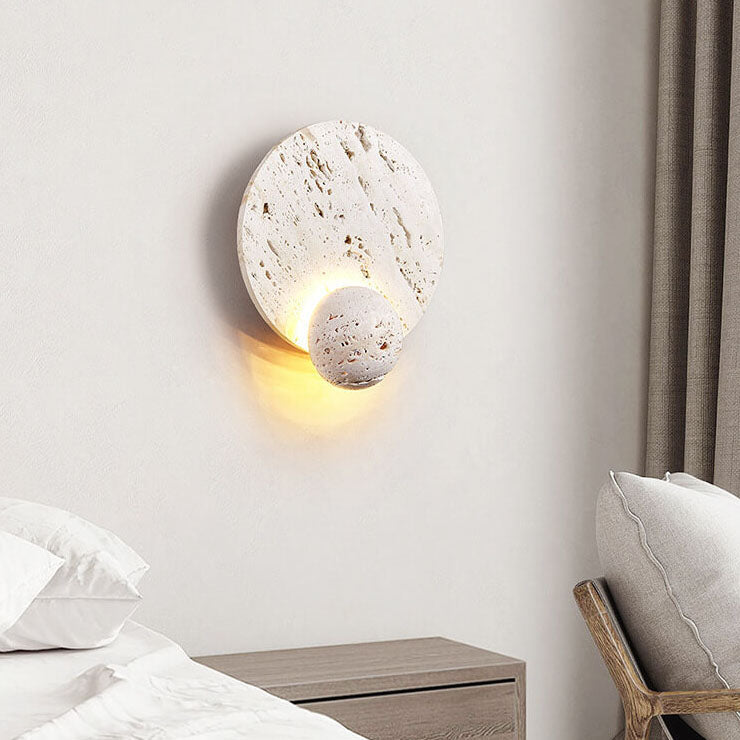 Modern Minimalist Cream Double Disc White Travertine LED Wall Sconce Lamp