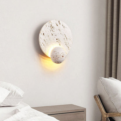 Modern Minimalist Cream Double Disc White Travertine LED Wall Sconce Lamp