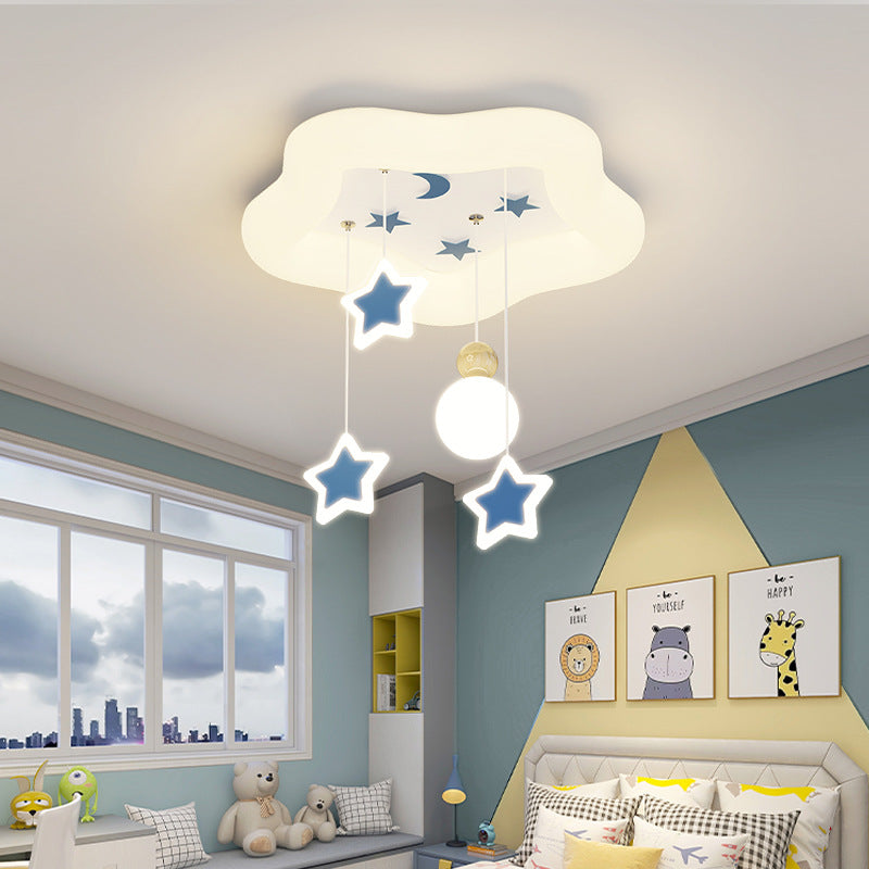 Modern Art Deco Cream Pentagram Moon Acrylic Iron LED Flush Mount Ceiling Light For Living Room