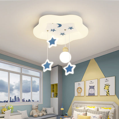 Modern Art Deco Cream Pentagram Moon Acrylic Iron LED Flush Mount Ceiling Light For Living Room