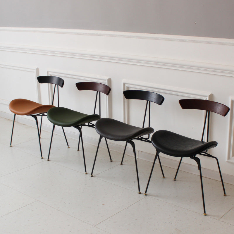 Contemporary Industrial Ant Arch Wood Rebar PU Leather Fabric Sponge Dining Chair Backrest For Dining Room