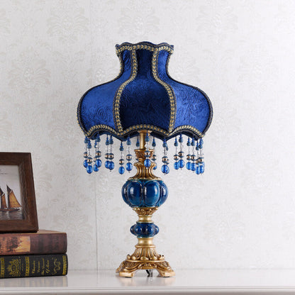 Traditional European Palace Decorative Design Fabric Shade 1-Light Table Lamp For Bedroom