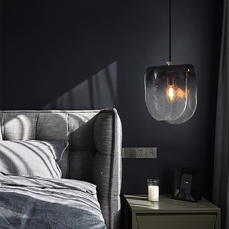 Modern Minimalist Arched Full Copper Blister Pattern Glass 1-Light Pendant Light For Living Room