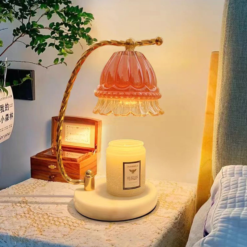 Contemporary Scandinavian Floral Metal Glass 1-Light Aroma Melt Wax Table Lamp For Bedroom