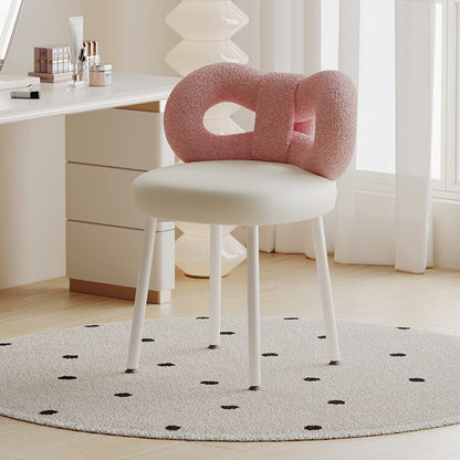 Modern Art Deco Butterfly Knot Round Faux Leather Iron Vanity Stool Backrest Armless For Bedroom