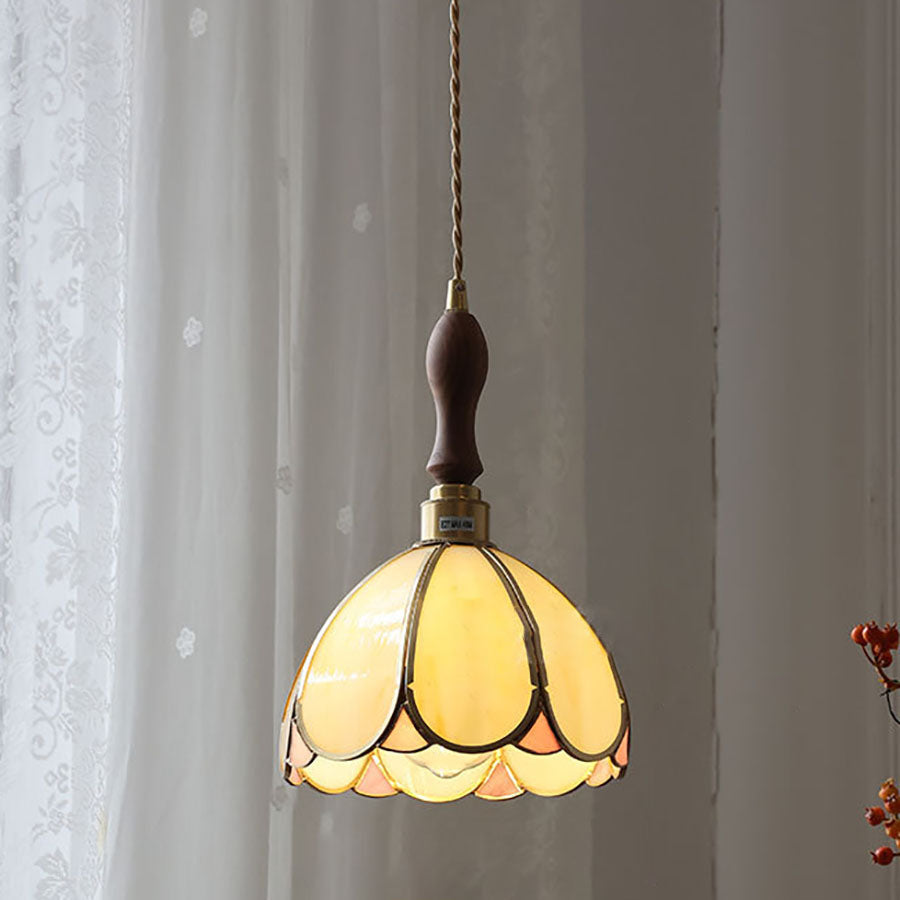 Contemporary Scandinavian Half-Round Globe Copper Glass Walnut 1-Light Pendant Light For Bedroom