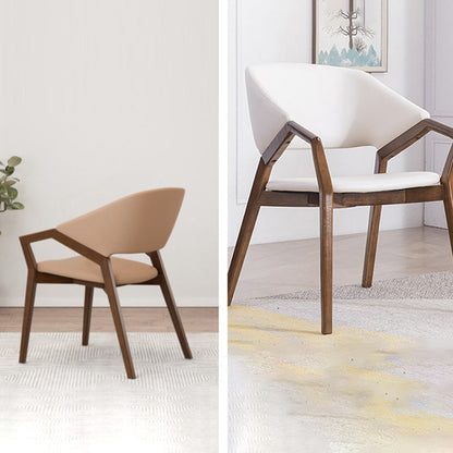 Contemporary Simplicity Square Artificial Leather Upholstered Wood Dining Chair Backrest Armrest For Dining Room