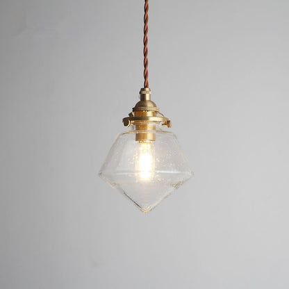 Japanese Vintage Rhombus Bubble Glass Jar 1-Light Pendant Light