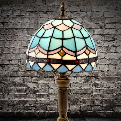 European Decorative Tiffany Stained Glass Tall Mushroom 1-Light LED Table Lamp