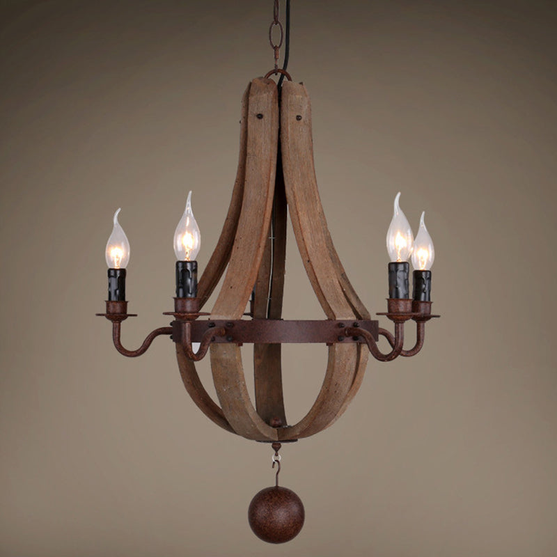 Traditional Rustic Round Branch Candle Holder Wooden Iron 5/6/8 Light Chandelier For Living Room