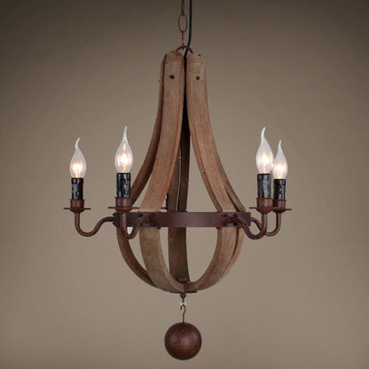 Traditional Rustic Round Branch Candle Holder Wooden Iron 5/6/8 Light Chandelier For Living Room