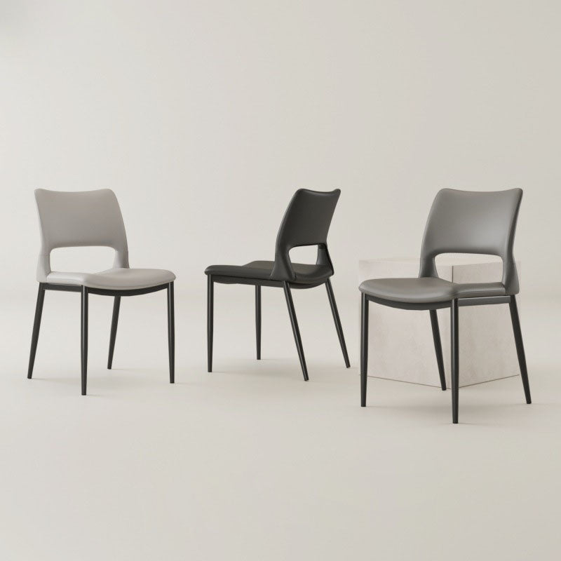 Contemporary Nordic Square Curved Upholstered Hollowed Out Microfiber Leather Carbon Steel Dining Chair Backrest For Dining Room