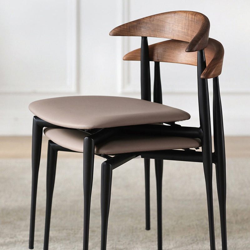 Contemporary Nordic Square Cowl Curved Back Microfiber Leather Solid Wood Iron Dining Chair For Dining Room