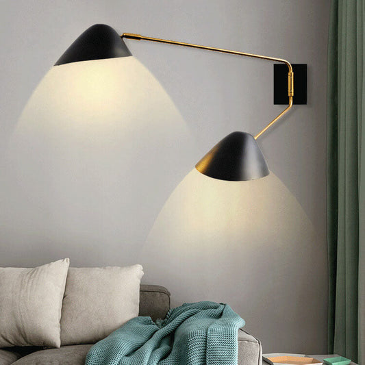 مصباح حائطي فاخر من Nordic Light مصنوع من الحديد المطلي بالكهرباء، ذراع طويل، نصف ضوء 