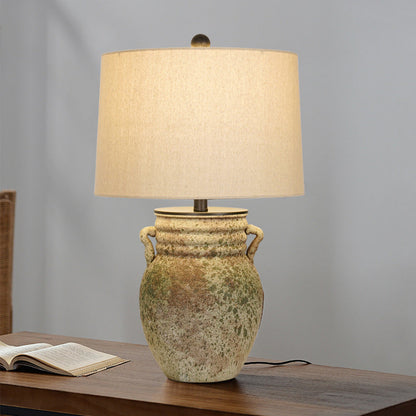 Traditional Vintage Round Vase Jar Base Ceramic Fabric 1-Light Table Lamp For Living Room