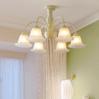 French Cream Glass Flower Shade 3/5/6/8 Light Semi- Flush Mount Ceiling Light