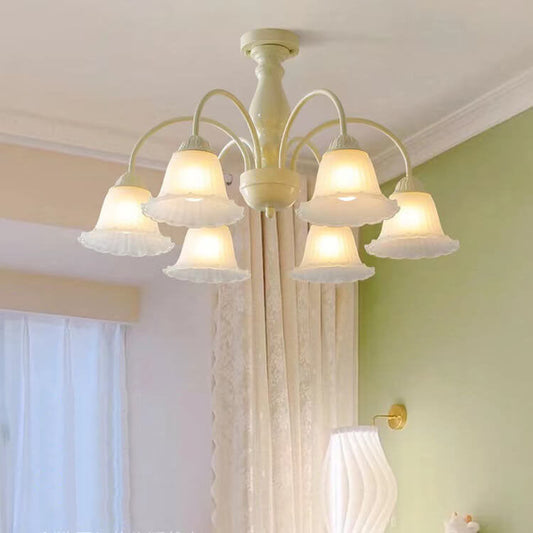 French Cream Glass Flower Shade 3/5/6/8 Light Semi- Flush Mount Ceiling Light