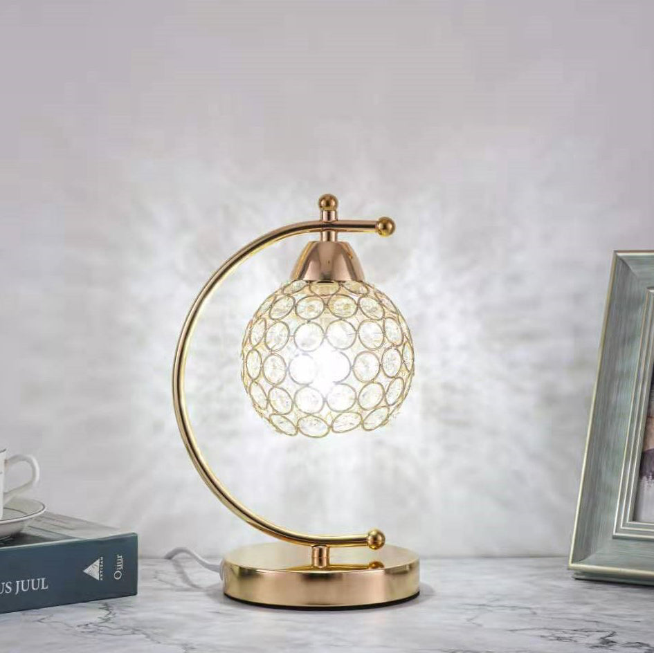 Modern Luxury Crystal Iron 1-Light Table Lamp For Bedroom