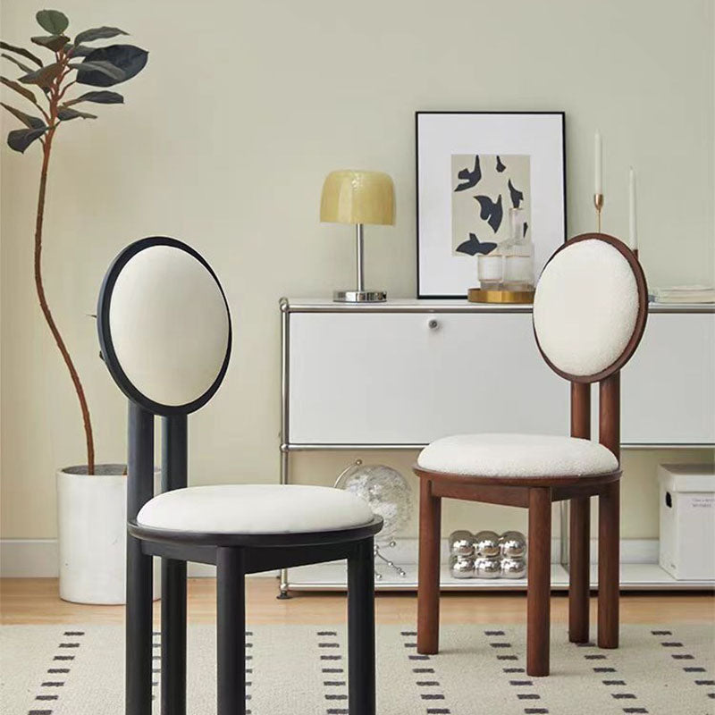 Contemporary Scandinavian Round Back Solid Wood Lambswool PU Leather Dining Chair Backrest For Dining Room