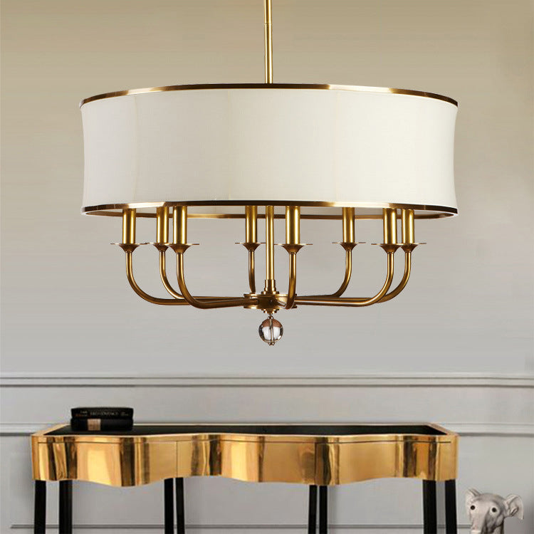 Contemporary Nordic Copper Iron Fabric Round Candle-Holder 8-Light Chandelier For Dining Room
