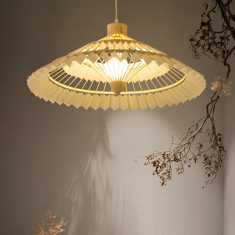 Traditional Chinese Bamboo Weaving Umbrella Shape 1-Light Pendant Light For Dining Room