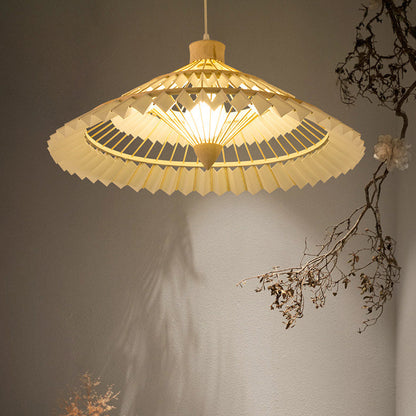 Traditional Chinese Bamboo Weaving Umbrella Shape 1-Light Pendant Light For Dining Room