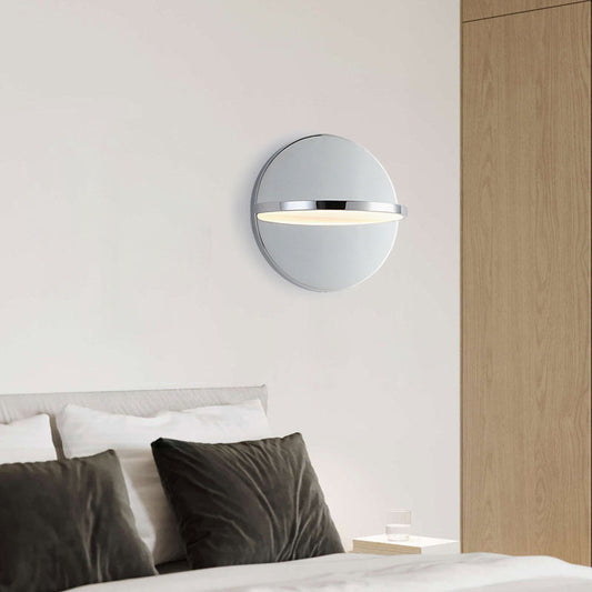 مصباح حائط LED دائري من الفولاذ المقاوم للصدأ بتصميم نورديك بسيط من الكروم 