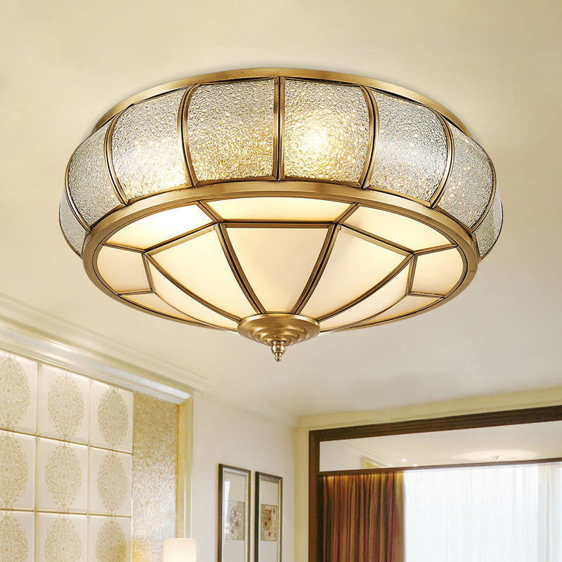 Traditional European Flying Saucer Shaped Half Round Globe Copper Glass 3/4/6 Light Flush Mount Ceiling Light For Living Room