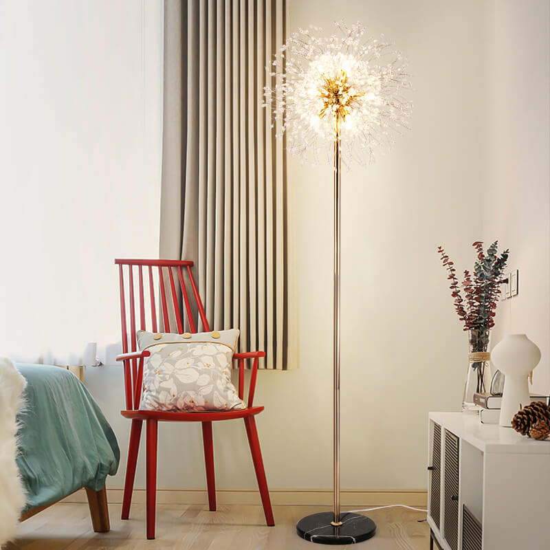 Modern Creative Dandelion Shade Crystal  Aluminum  Marble Base 8/9-Light Standing Floor Lamp