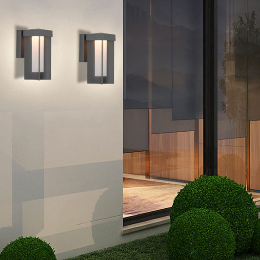 مصباح حائط LED مقاوم للماء مصنوع من الألومنيوم والحديد بتصميم هندسي مربع بسيط خارجي 
