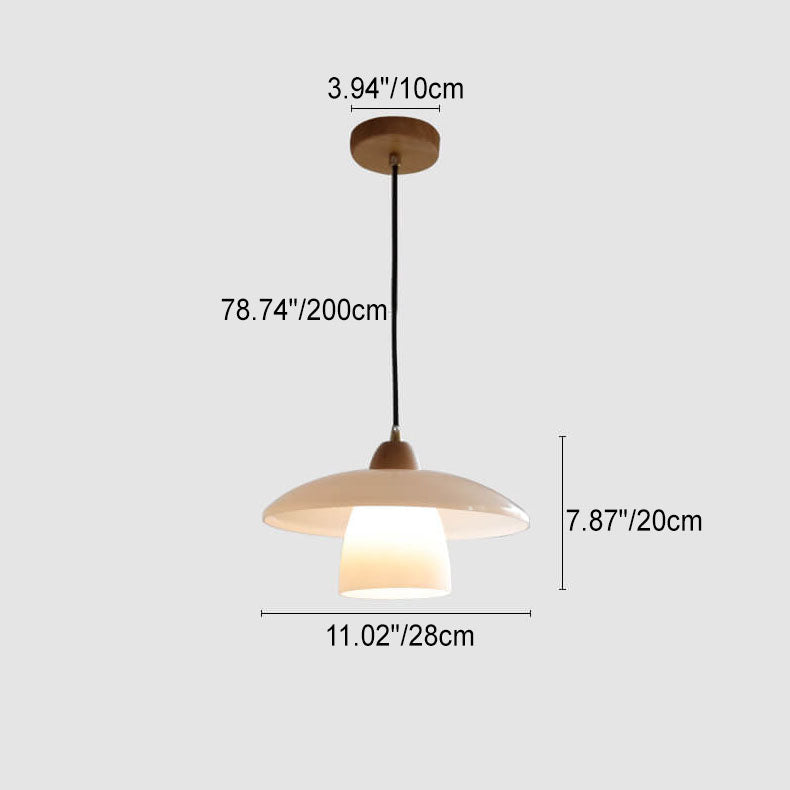 Danish Vintage White Jade Disc Glass Shade 1-Light Pendant Light