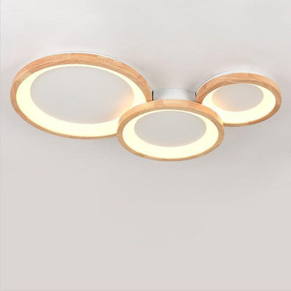 現代的な北欧風木製フレームアクリルラウンドシェードLEDフラッシュマウントシーリングライトリビングルーム用