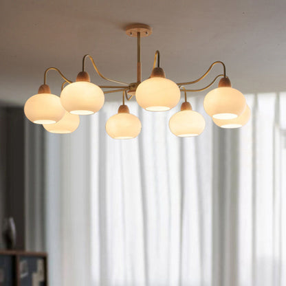 Nordic Japanese Glass Round Wood 3/6/8 Light Chandelier