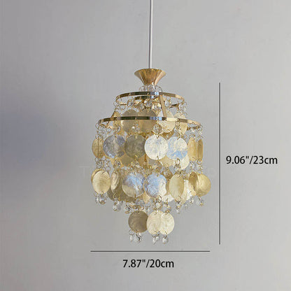Traditional French Provincial Golden Shell Crystal Beads Round 1-Light Pendant Light for Living Room