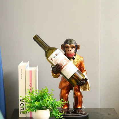 Contemporary Creative Orangutan Wine Bottle Glass Resin 1-Light Table Lamp For Living Room