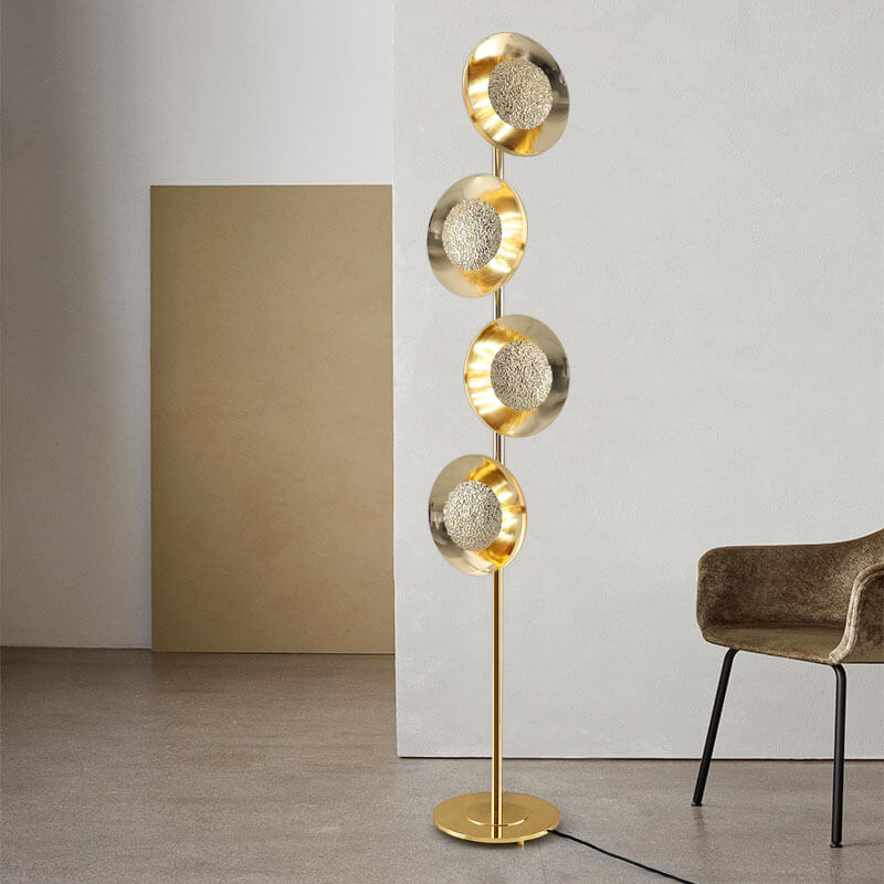 Creative Light Luxury Gold Circles Disc Long Pole LED Standing Floor Lamp
