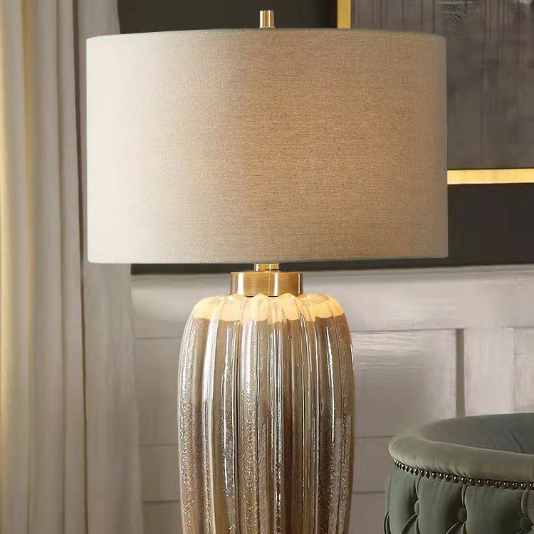 Traditional Vintage Column Ceramic Fabric 1-Light Table Lamp For Living Room